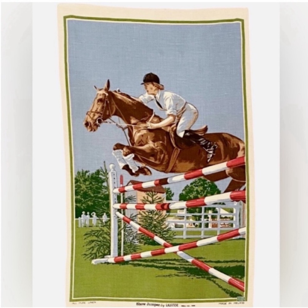 VINTAGE Show Jumper by Ulster Pure Linen Equestrian Horse Tapestry Towel Ireland